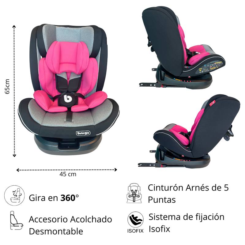 Silla De Auto Multi Etapa Isofix Bebeglo RS-3840-2 Fucsia