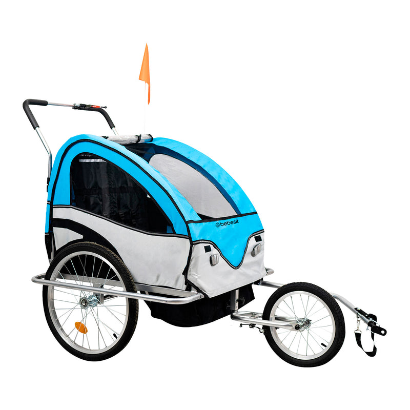 Carro arrastre trailer para bicicletas 2 niños BeRide Azul