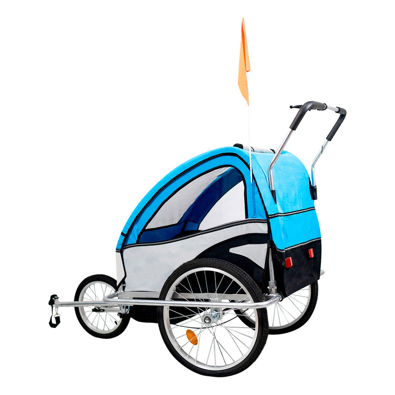 Carro arrastre trailer para bicicletas 2 niños BeRide Azul