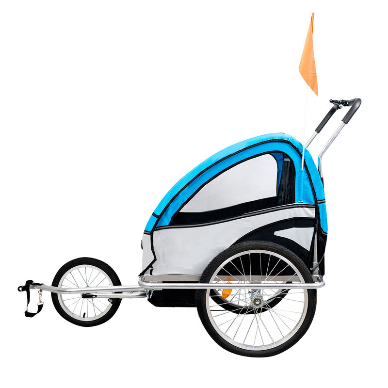 Carro arrastre trailer para bicicletas 2 niños BeRide Azul