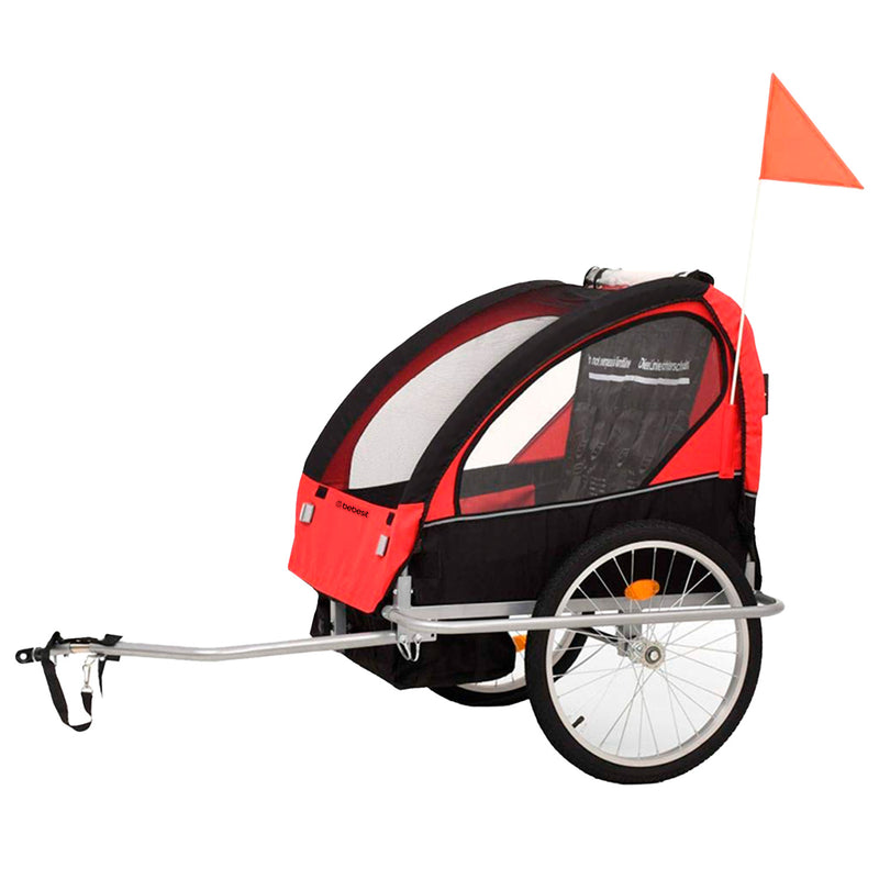 Carro arrastre trailer para bicicletas 2 niños BeRide Rojo