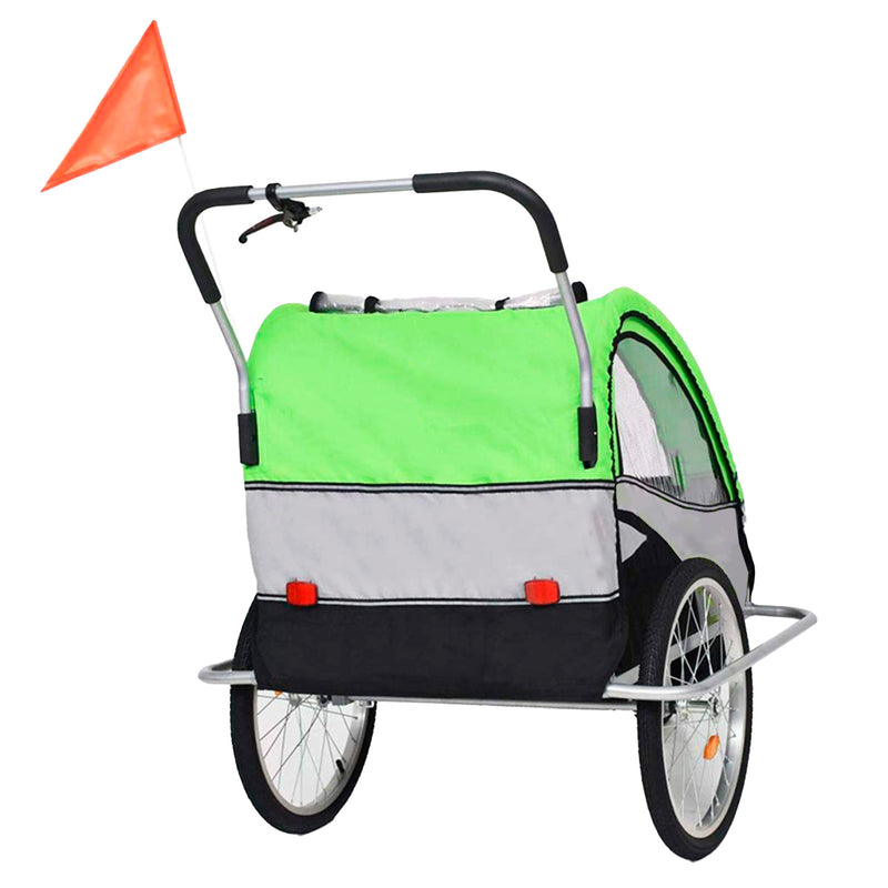 Carro arrastre trailer para bicicletas 2 niños BeRide Verde