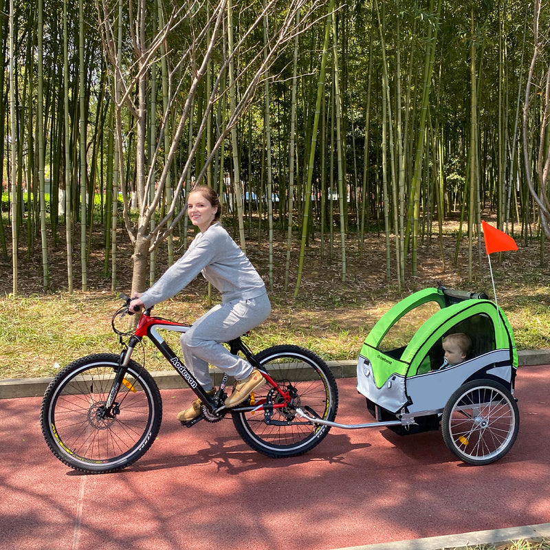 Carro arrastre trailer para bicicletas 2 niños BeRide Verde