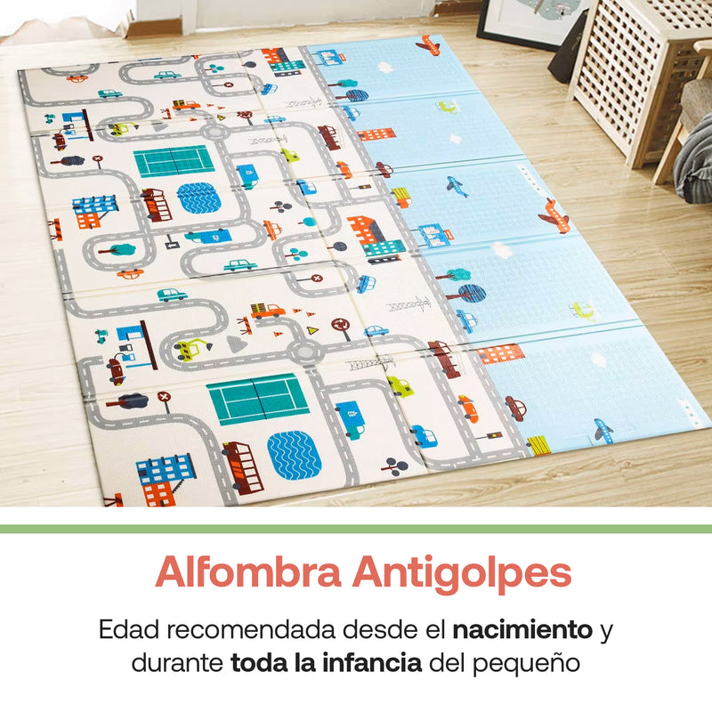 Alfombra Antigolpes Infantil Plegable 180X120 Ciudad y Elefante