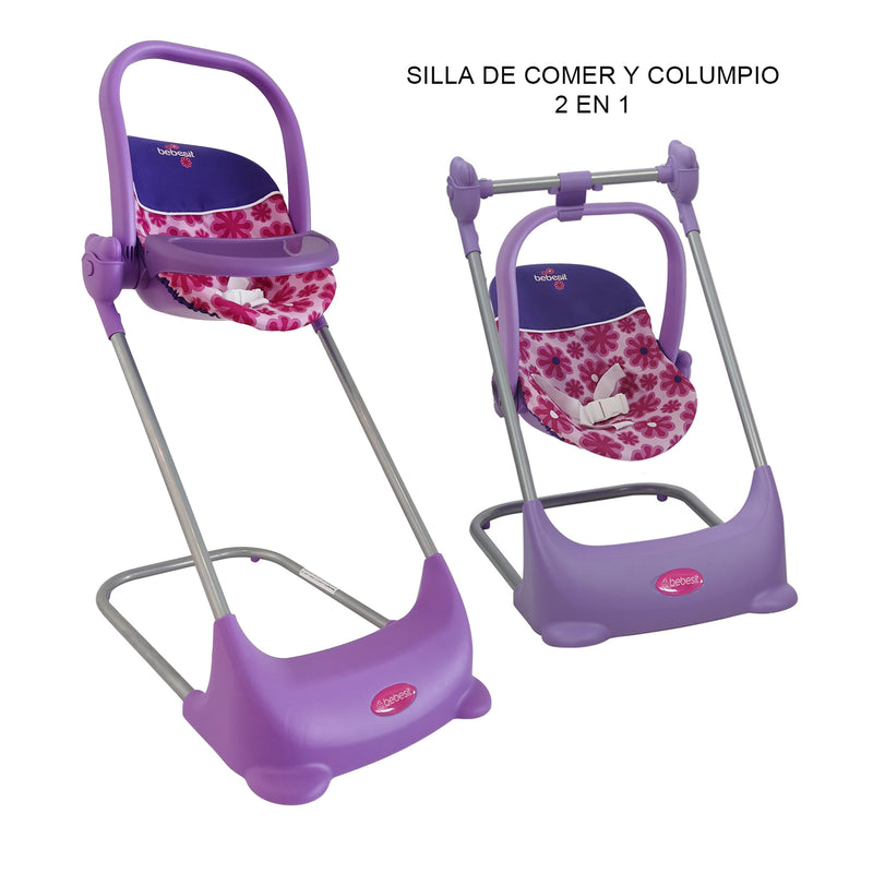 Juguete Muñeca Coche travel con cuna flores