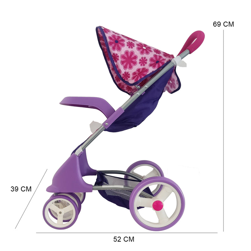 Juguete Muñeca Coche travel con cuna flores