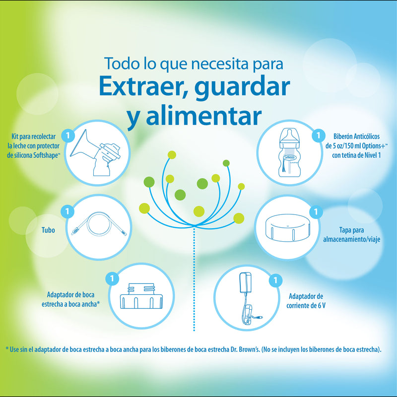 Extractor de Leche Eléctrico individual 220V c/ Mam Boca Ancha 150ml, Dr.Brown&