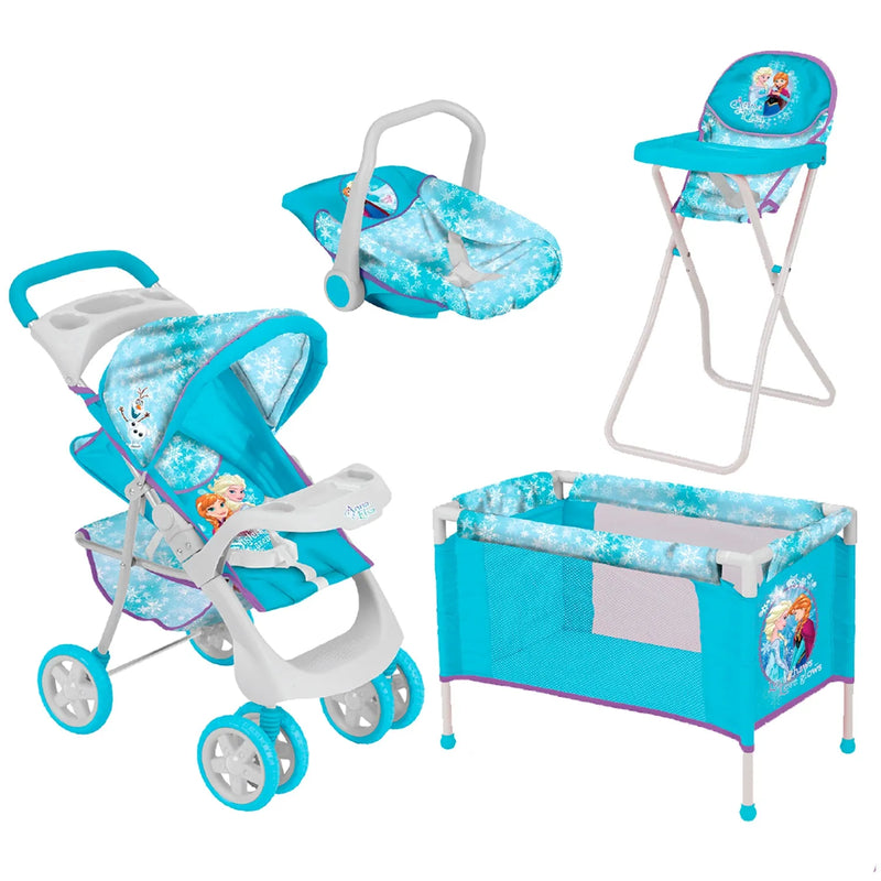 Juguete Coche Travel Muñeca, Cuna y Silla Comer Frozen