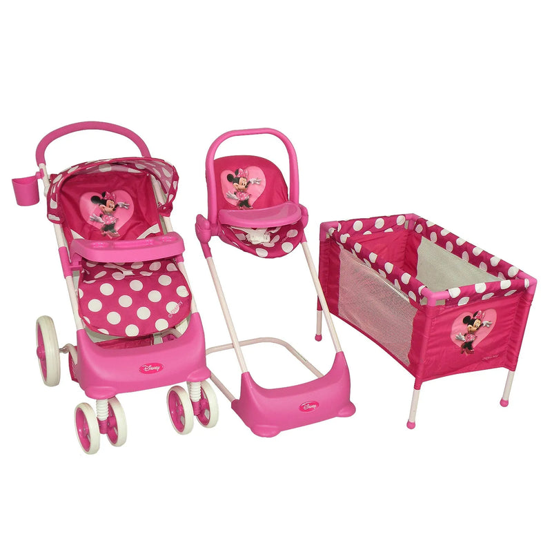 Juguete Muñeca Coche Travel, cuna y silla comer Minnie