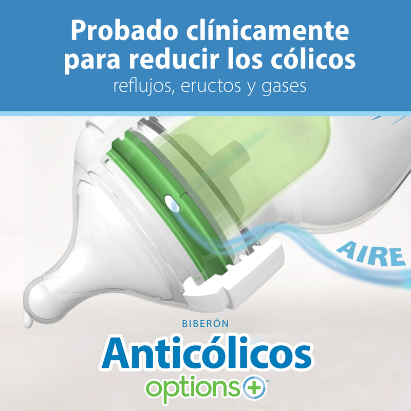 Mamadera Anticólico Boca Ancha 330ml, Conejo en globo c/Tetina 3M+, Dr.Brown&