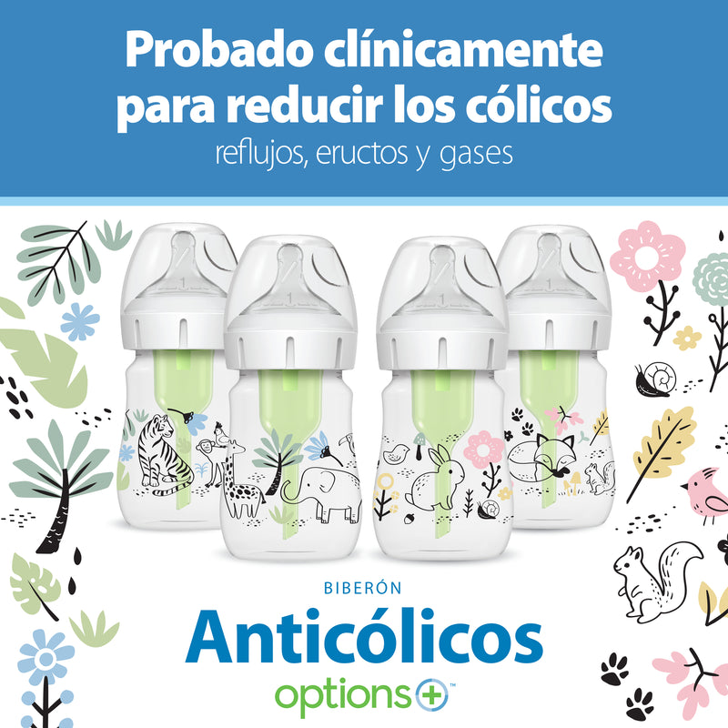 Mamadera Anticólico Boca Ancha 150ml, Elefante & Jirafa en la Jungla, Dr.Brown&