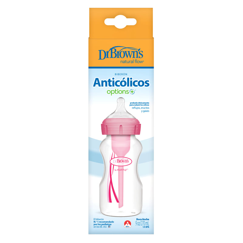 Mamadera Anticólico Boca Ancha 270ml Rosado, Dr.Brown&