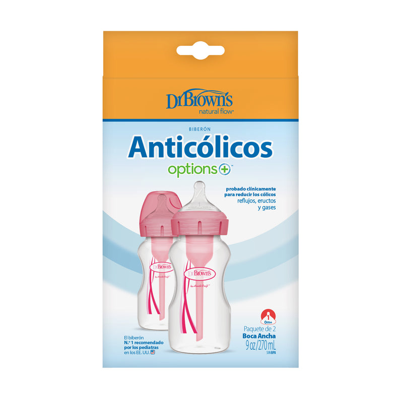 Pack 2 Mamaderas Anticólico Boca Ancha 270ml Rosado, Dr.Brown&