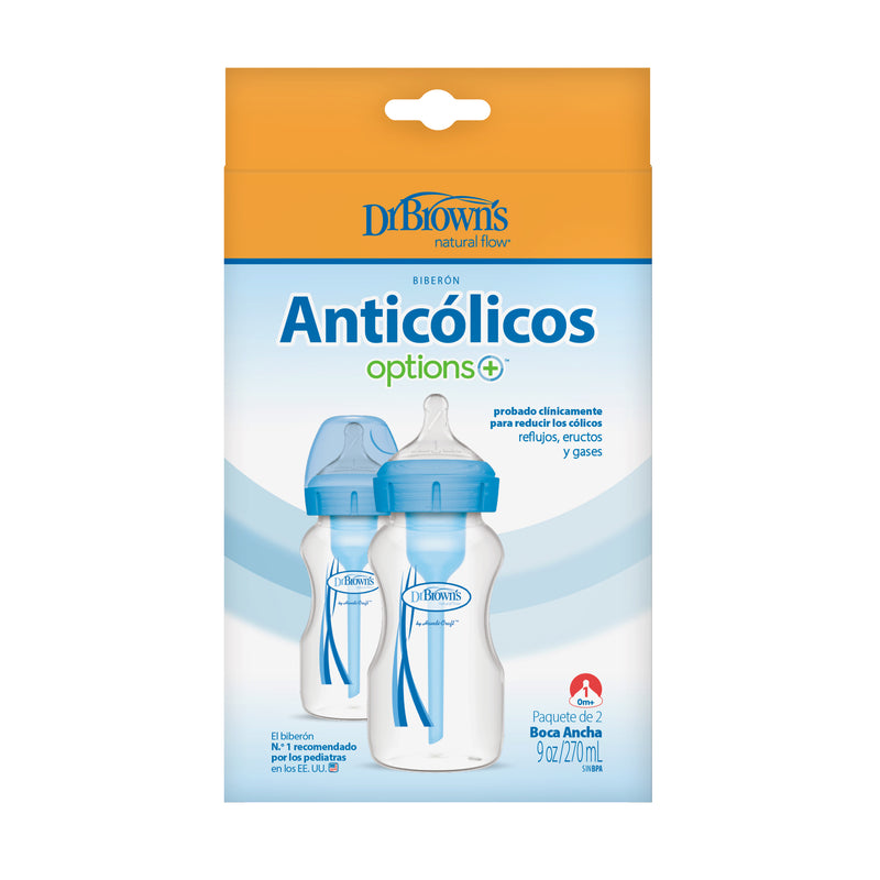 Pack 2 Mamaderas Anticólico Boca Ancha 270ml Azul, Dr.Brown&