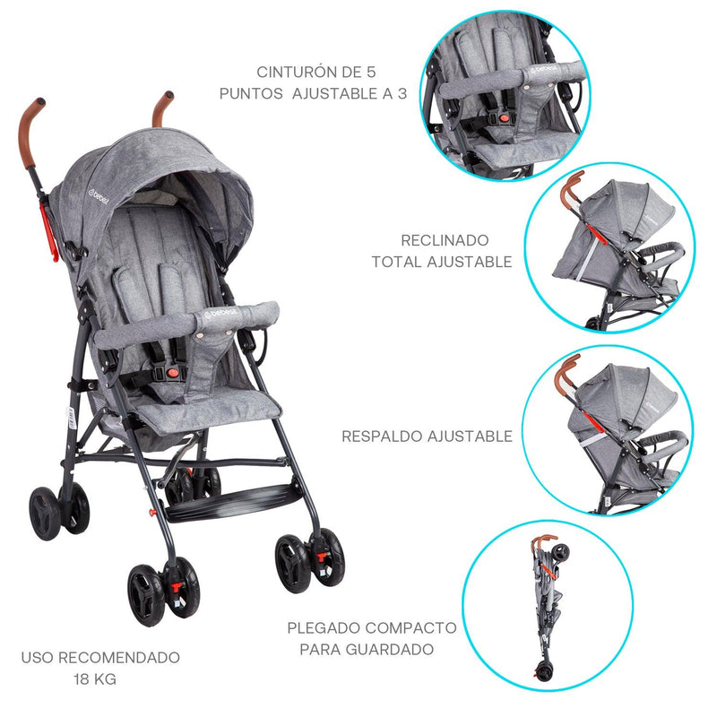 Coche Paragua 5126 Gris, Bebesit - KIDSCLUB Tienda ONLINE