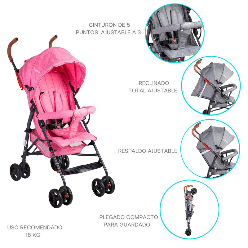 Coche Paragua 5126 Rosa, Bebesit - KIDSCLUB Tienda ONLINE