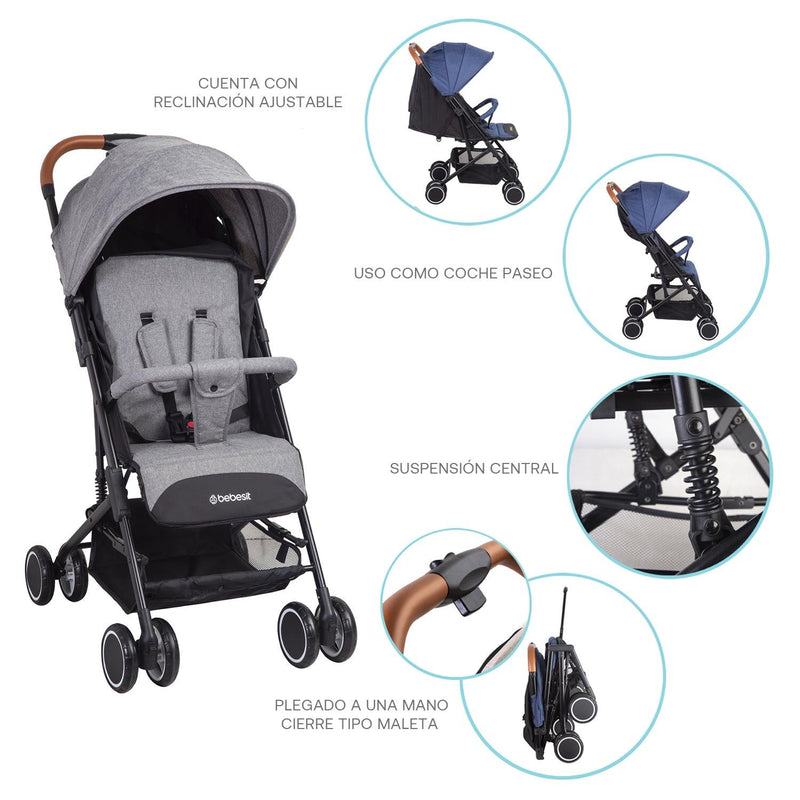 Coche Paseo Maleta Sprint SX Gris, Bebesit - KIDSCLUB Tienda ONLINE