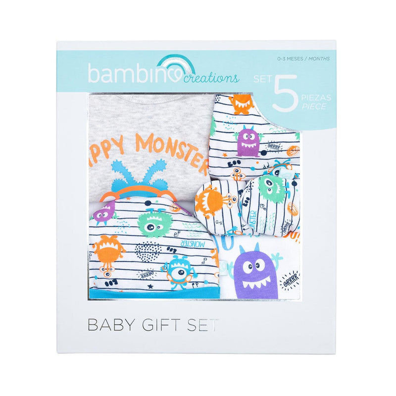 Set 5 Piezas Baby Gift Bambino Creations Monstruos Blanco - KIDSCLUB Tienda ONLINE