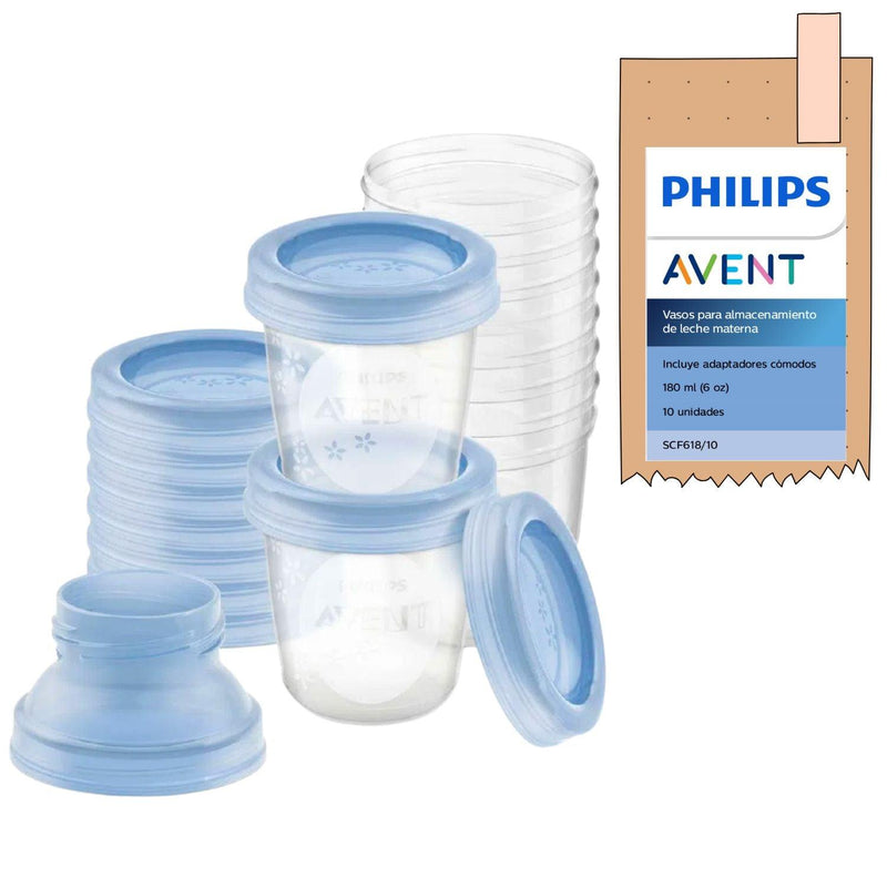 SET AVENT 10 Vasos ALMACENAMIENTO Leche Materna (SCF618/10) - KIDSCLUB Tienda ONLINE